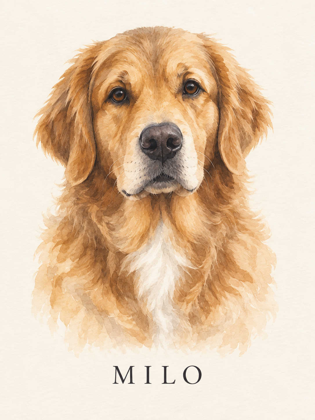 Aquarelportret van golden retriever Milo